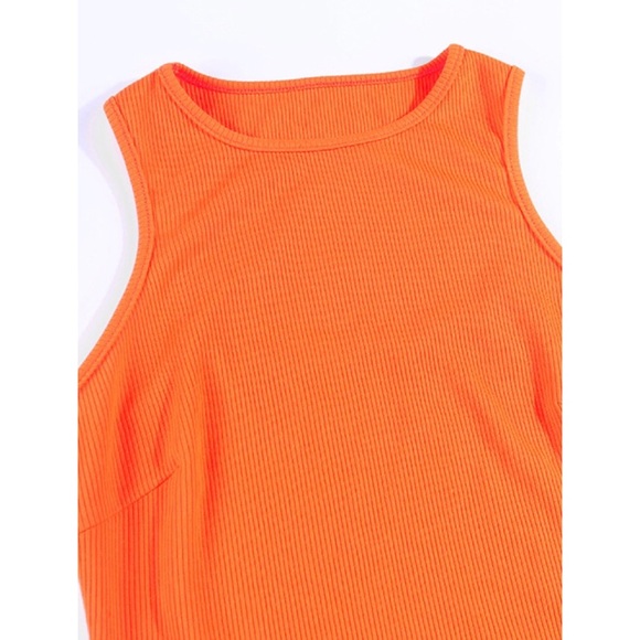 🧡Orange Rib Knit Sleeveless Bodycon Dress - Picture 7 of 8